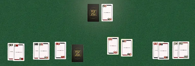 Right plays 'PRY' and 'MOG' flushes and has 2 cards unplayed.